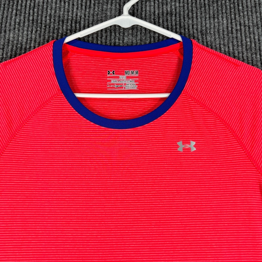 Under Armour Shirt Womens Medium Pink Short Sleeve Fitted Heat Gear Active